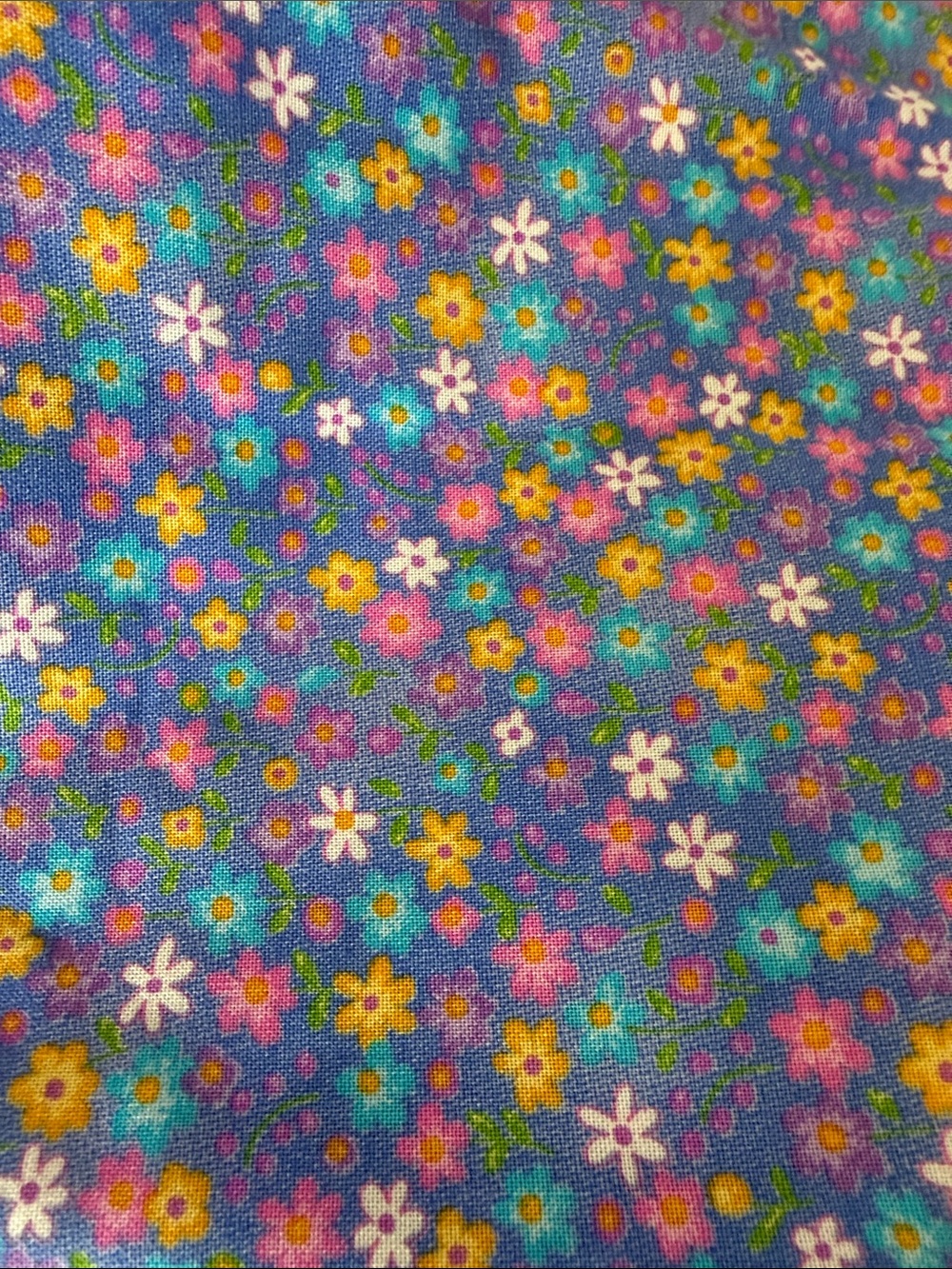 Vintage Indigo Floral cotton fabric with Multicolor Flowers